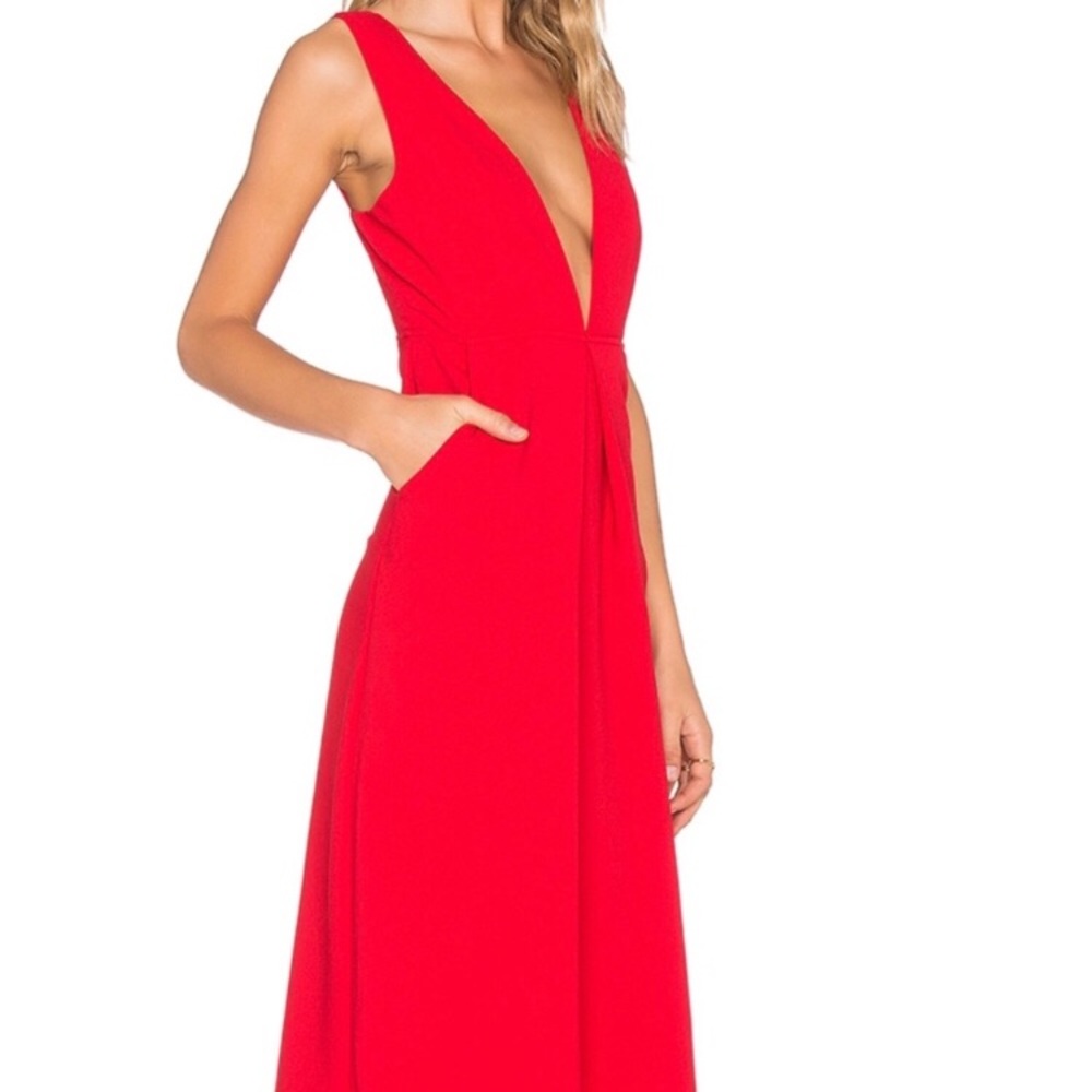 BCBG Red Low Cut Wide Leg Jumpsuit